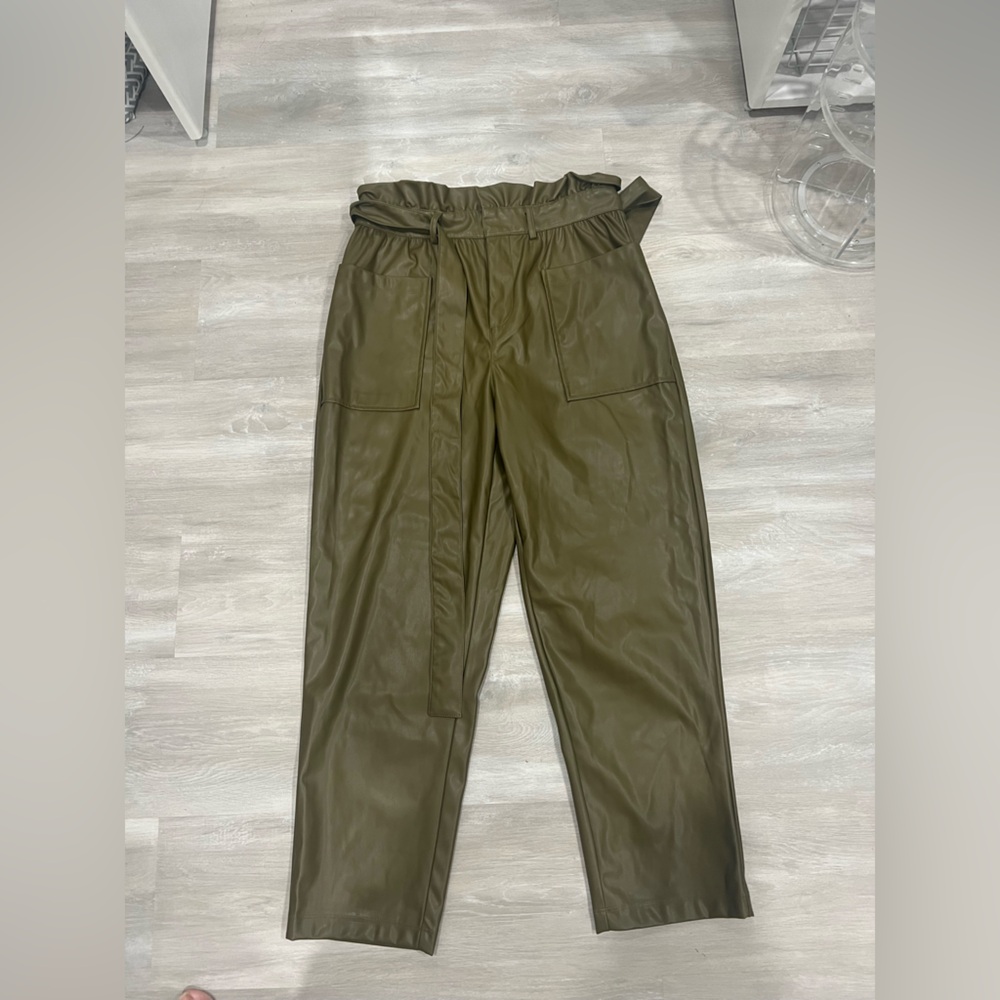 Who What Wear Khaki Faux Leather Trousers